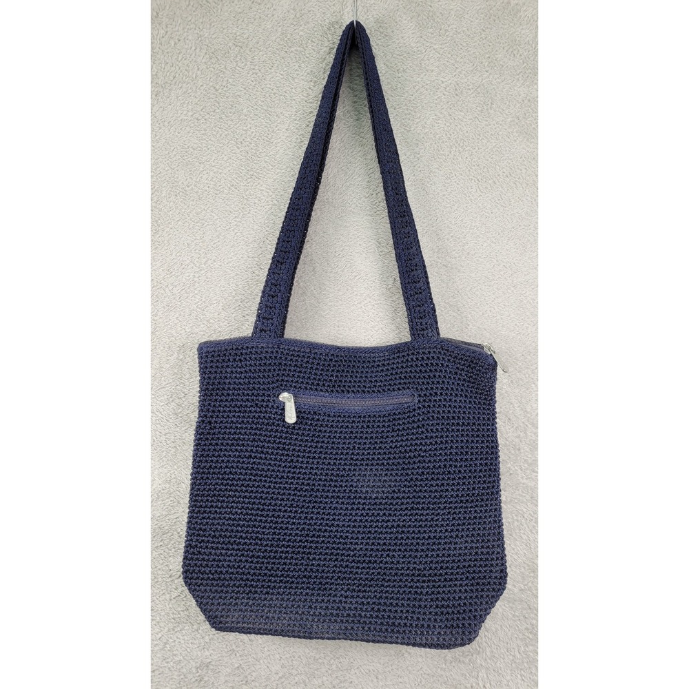 The Sak Navy Blue Crochet Tote Bag Zip Top Shoulder Bag Hand Made Boho